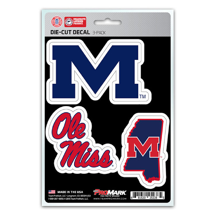 Mississippi Rebels Decal Die Cut Team 3 Pack