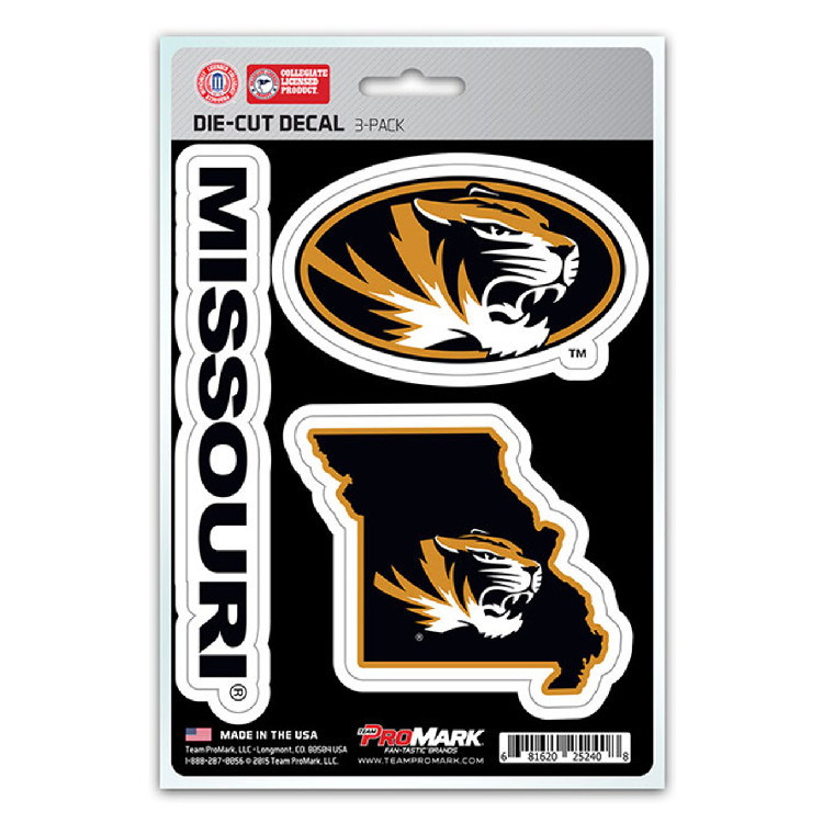 Missouri Tigers Decal Die Cut Team 3 Pack