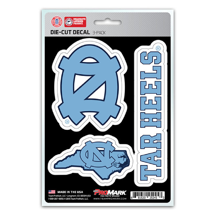 North Carolina Tar Heels Decal Die Cut Team 3 Pack