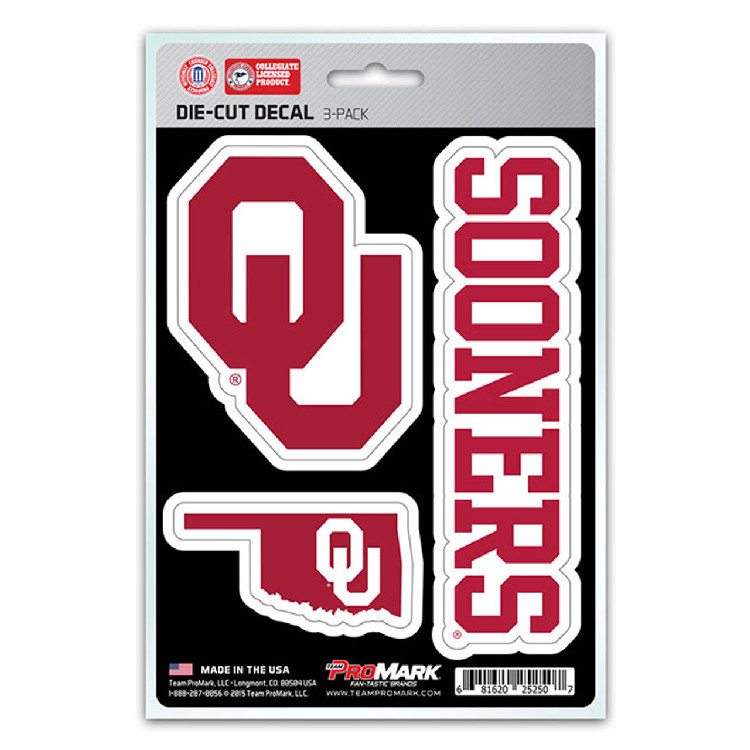 Oklahoma Sooners Decal Die Cut Team 3 Pack