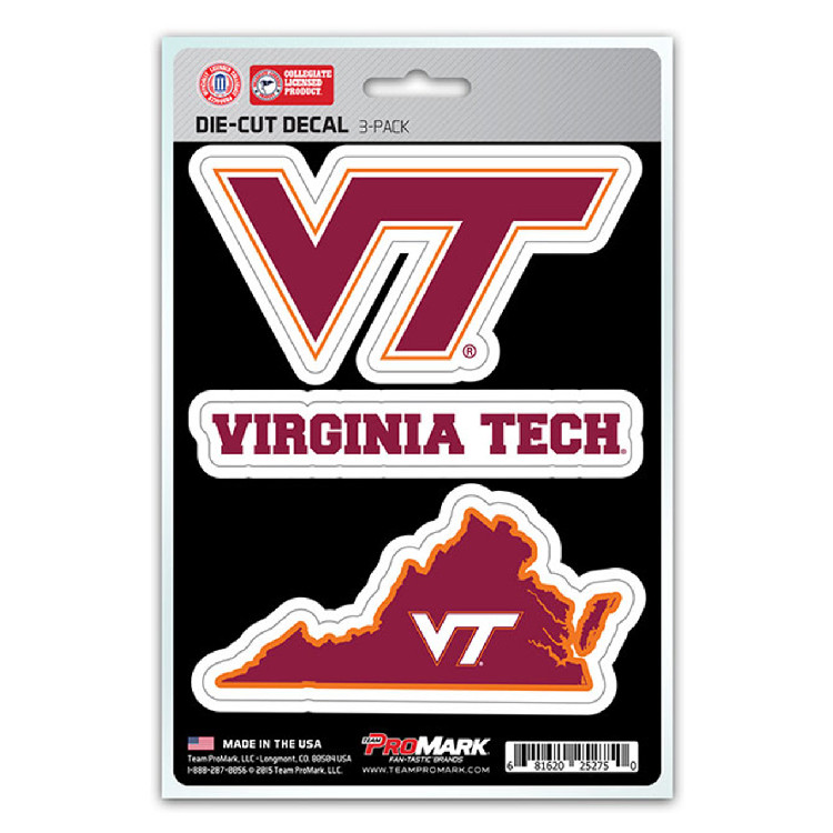 Virginia Tech Hokies Decal Die Cut Team 3 Pack