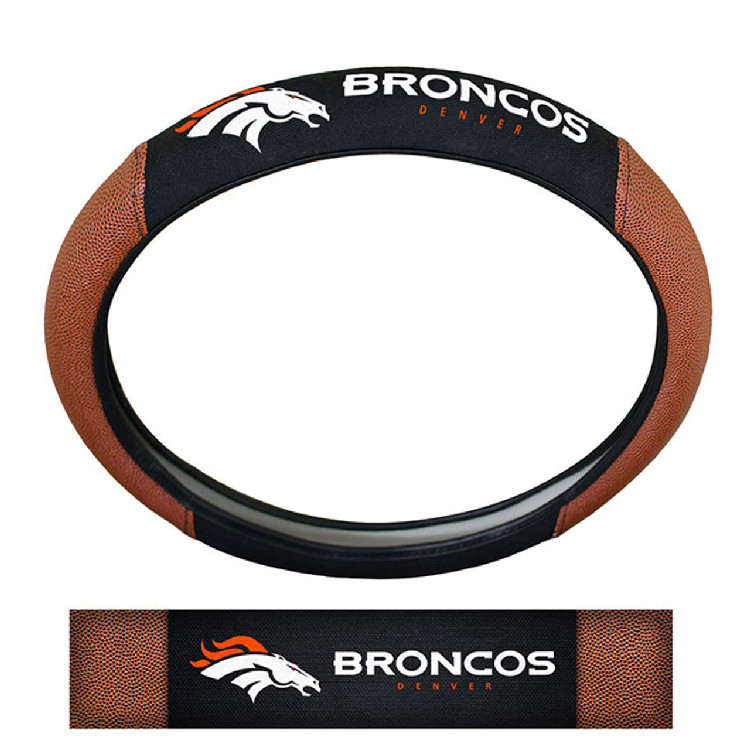 Denver Broncos Steering Wheel Cover Premium Pigskin Style