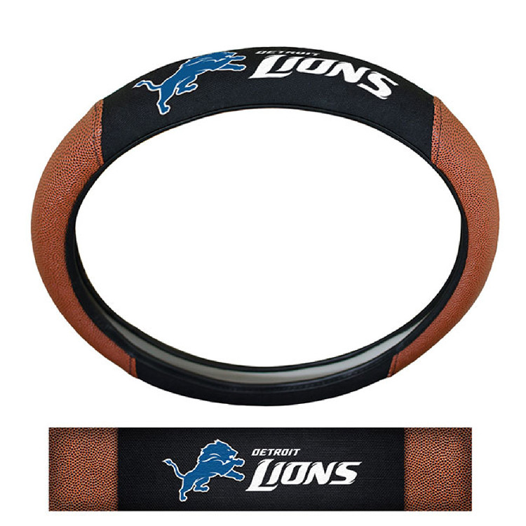 Detroit Lions Steering Wheel Cover Premium Pigskin Style