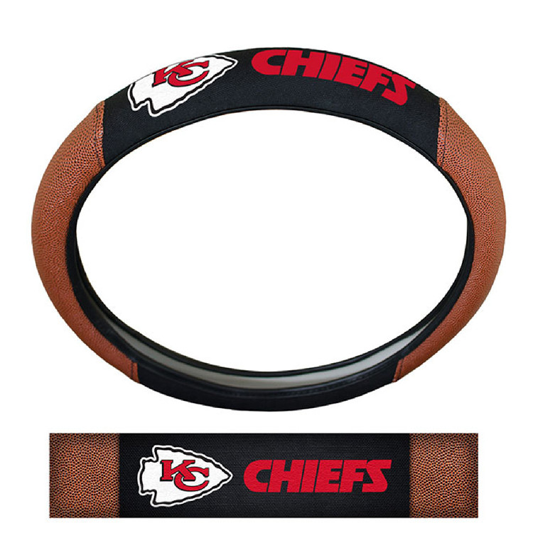 Kansas City Chiefs Steering Wheel Cover Premium Pigskin Style