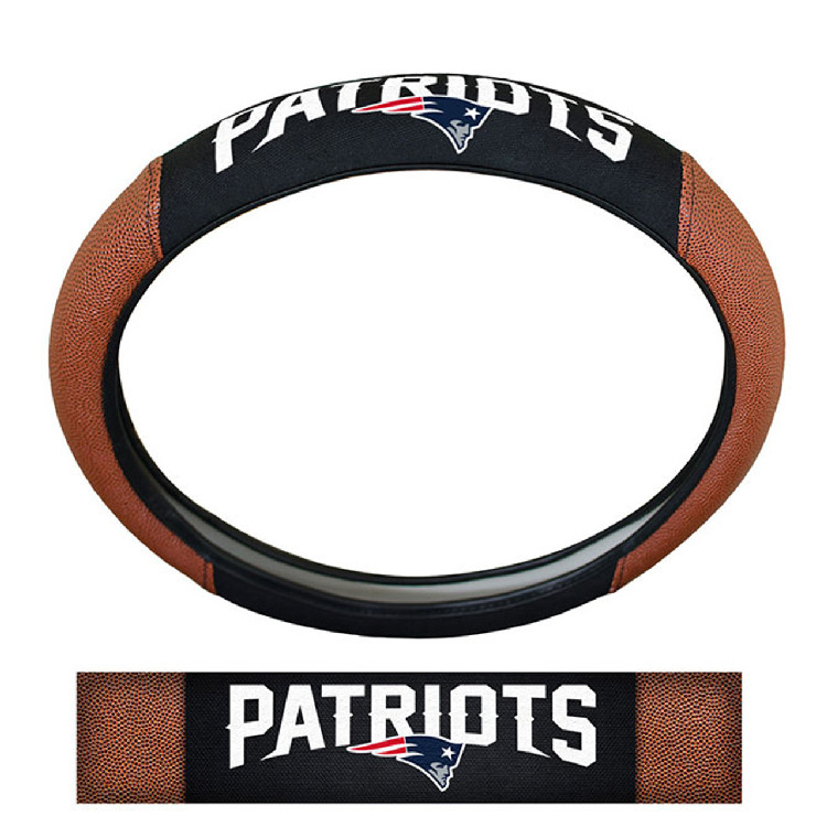 New England Patriots Steering Wheel Cover Premium Pigskin Style