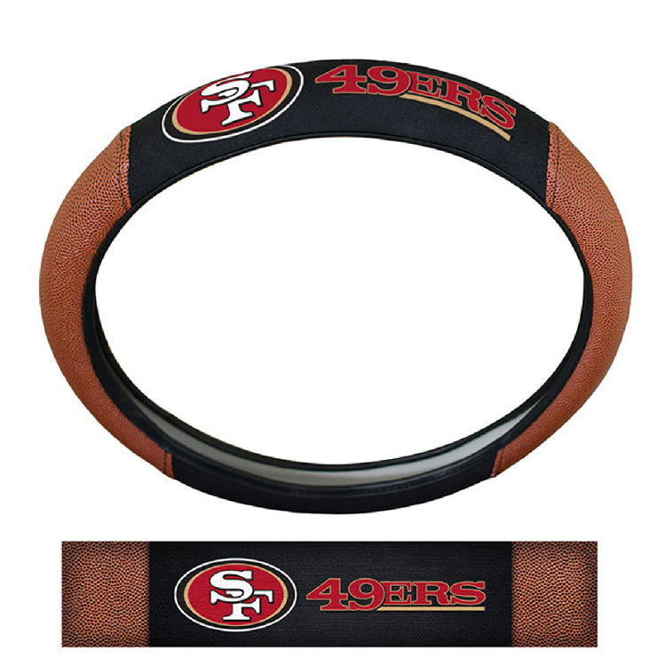 San Francisco 49ers Steering Wheel Cover Premium Pigskin Style