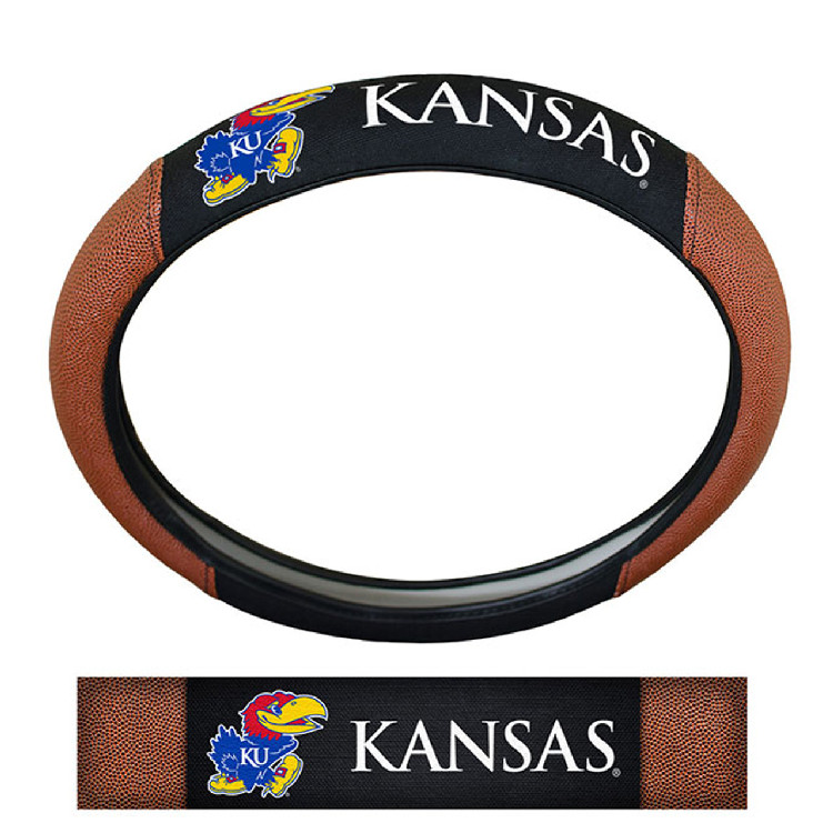 Kansas Jayhawks Steering Wheel Cover - Premium Pigskin