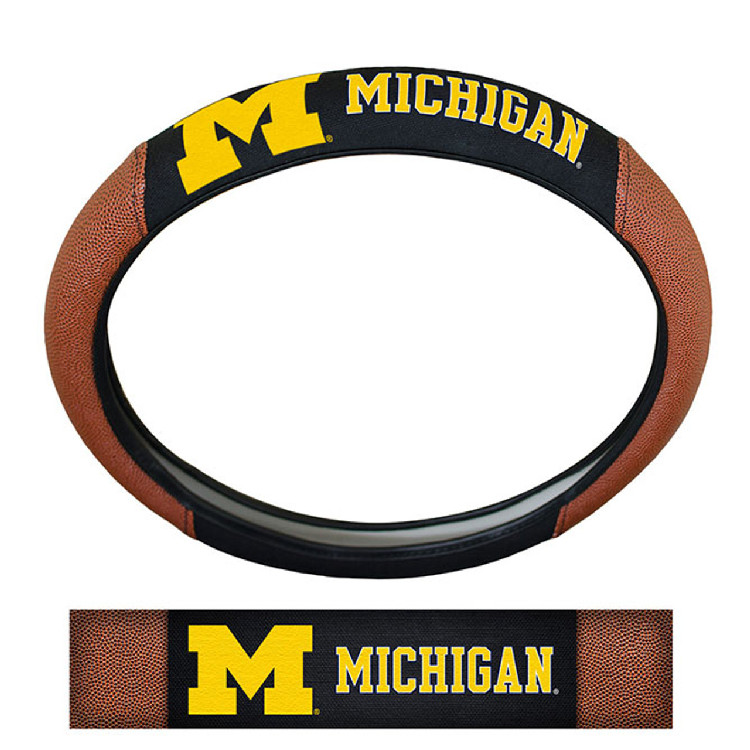 Michigan Wolverines Steering Wheel Cover Premium Pigskin Style