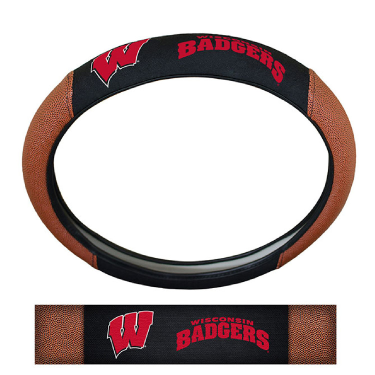 Wisconsin Badgers Steering Wheel Cover - Premium Pigskin