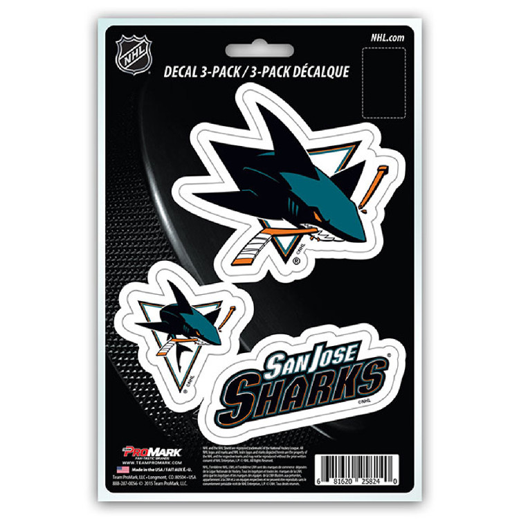 San Jose Sharks Decal Die Cut Team 3 Pack