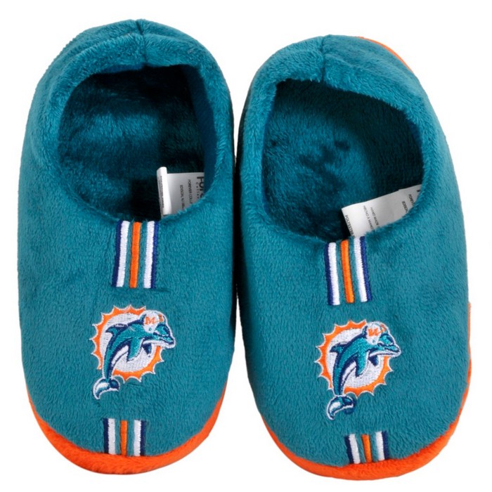 Forever Collectibles Miami Dolphins Slippers - Youth 4-7 Stripe (12 pc case) CO