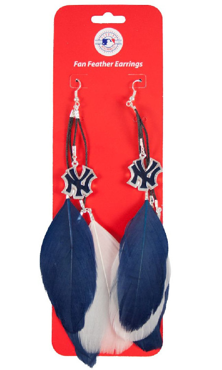 New York Yankees Team Color Feather Earrings CO