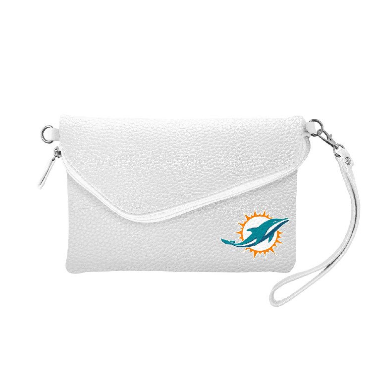 Miami Dolphins Purse Pebble Fold Over Crossbody White