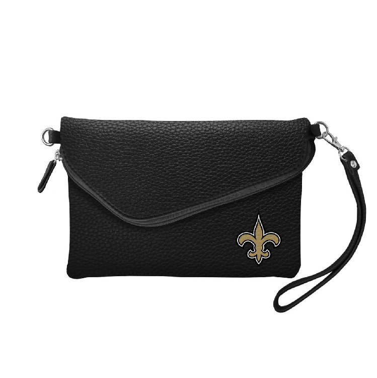 New Orleans Saints Purse Pebble Fold Over Crossbody Black