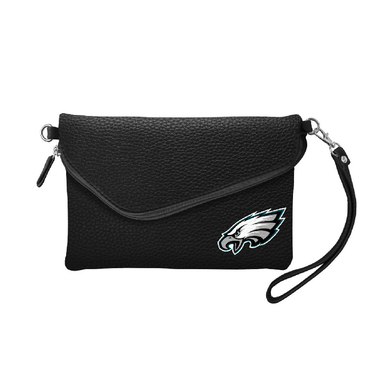 Philadelphia Eagles Purse Pebble Fold Over Crossbody Black