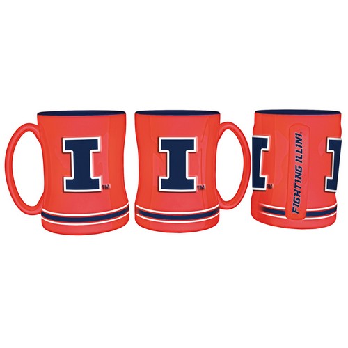 BOELTER Illinois Fighting Illini Coffee Mug 14oz Sculpted Relief