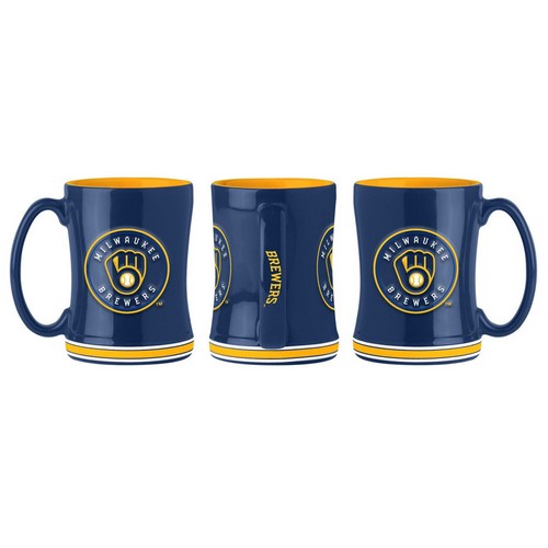 Logo Brands Milwaukee Brewers Coffee Mug 14oz Sculpted Relief