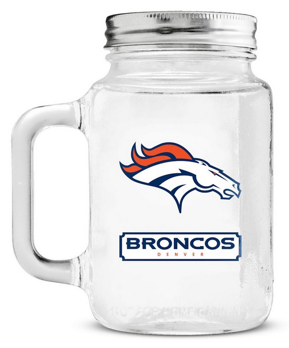 Denver Broncos Mason Jar Glass With Lid