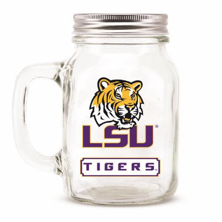 LSU Tigers Mason Jar Glass With Lid