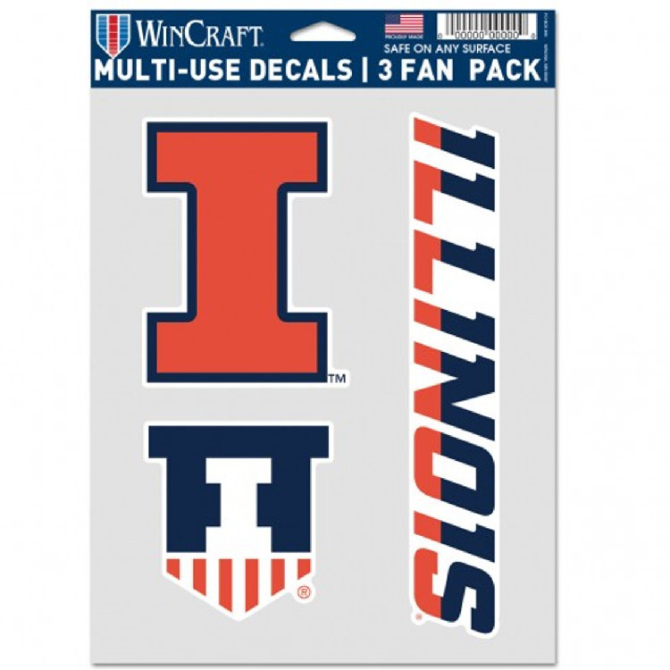 Illinois Fighting Illini Decal Multi Use Fan 3 Pack