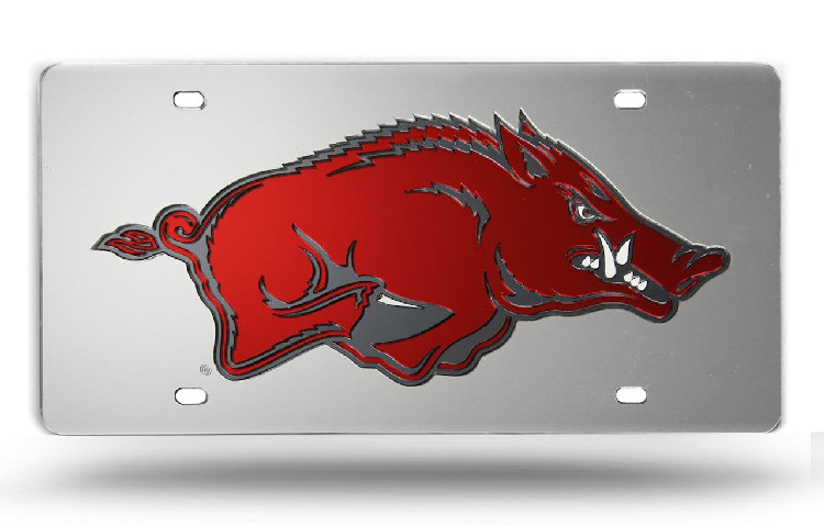 Arkansas Razorbacks Silver Laser Cut License Plate