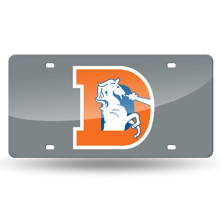 Denver Broncos License Plate Laser Cut Silver Throwback Logo