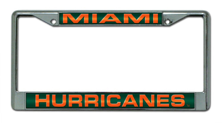 Miami Hurricanes License Plate Frame Laser Cut Chrome