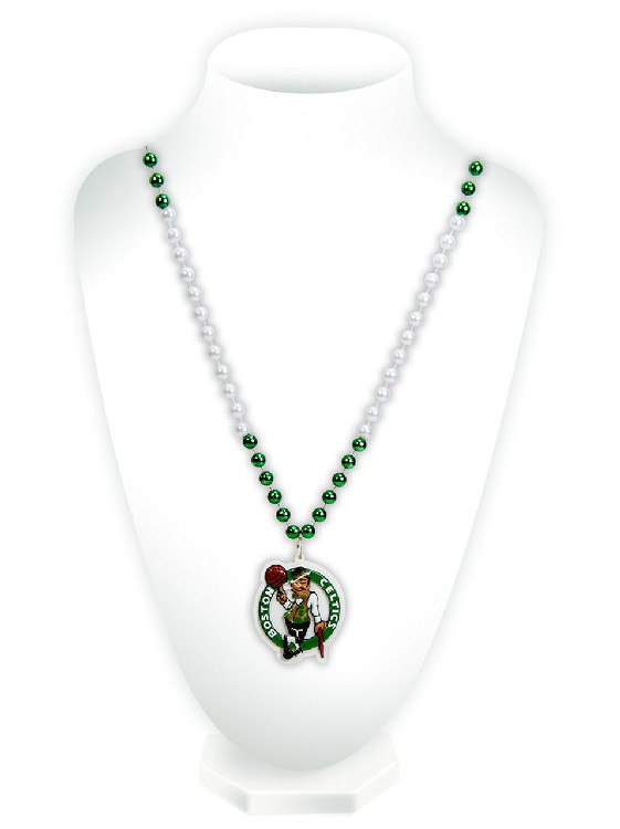 Boston Celtics Mardi Gras Beads with Medallion