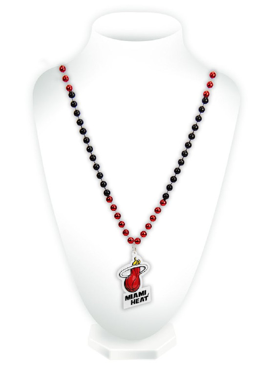 Miami Heat Mardi Gras Beads with Medallion