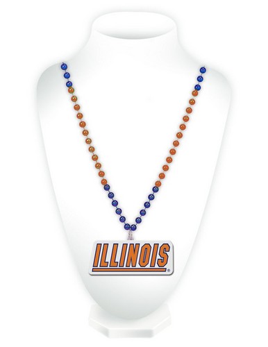 Rico Industries Illinois Fighting Illini Beads with Medallion Mardi Gras Style -