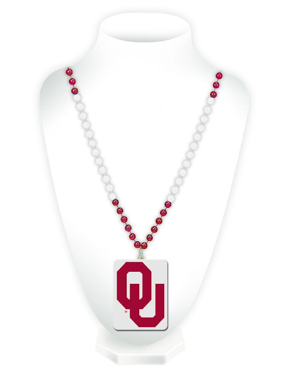 Oklahoma Sooners Beads with Medallion Mardi Gras Style