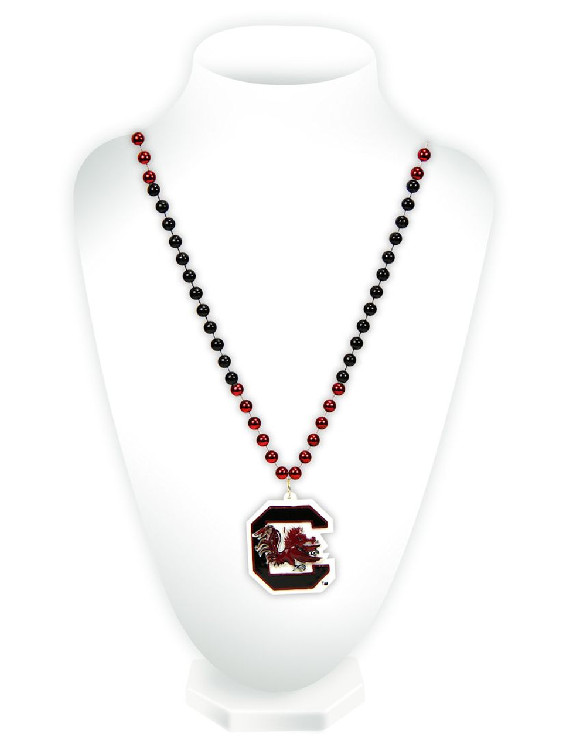 South Carolina Gamecocks Mardi Gras Beads with Medallion