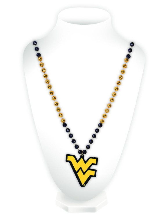 West Virginia Mountaineers Beads with Medallion Mardi Gras Style