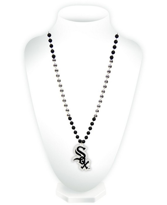 Chicago White Sox Beads with Medallion Mardi Gras Style