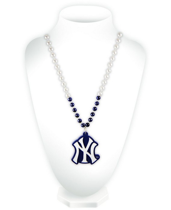 New York Yankees Beads with Medallion Mardi Gras Style