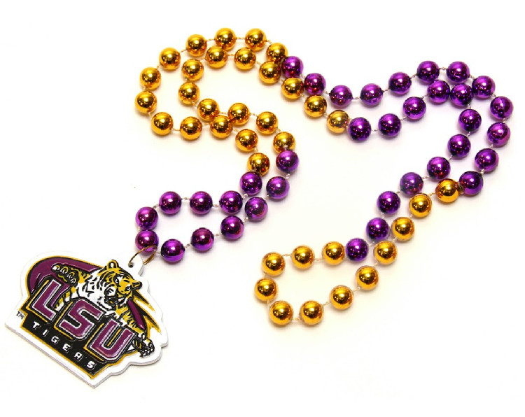 LSU Tigers Mardi Gras Beads with Medallion