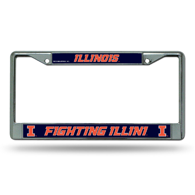 Illinois Fighting Illini License Plate Frame Chrome Printed Insert