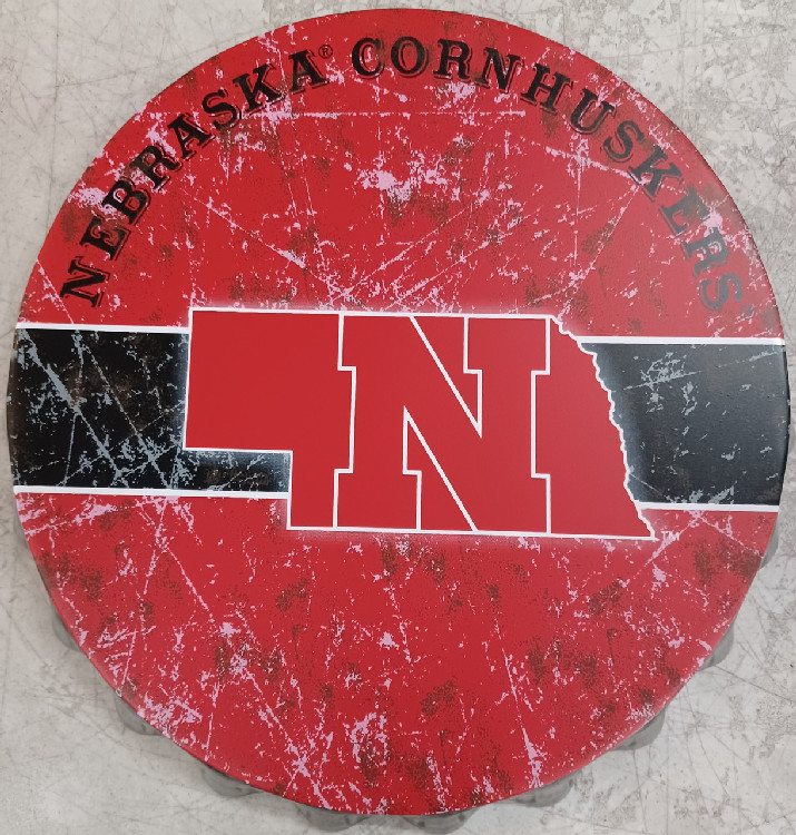 Nebraska Cornhuskers Sign Bottle Cap Style Distressed