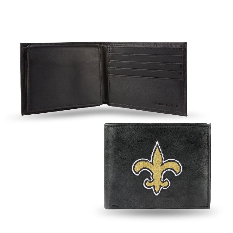 New Orleans Saints Wallet Billfold Leather Embroidered Black