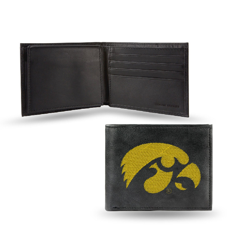 Iowa Hawkeyes Wallet Billfold Leather Embroidered Black