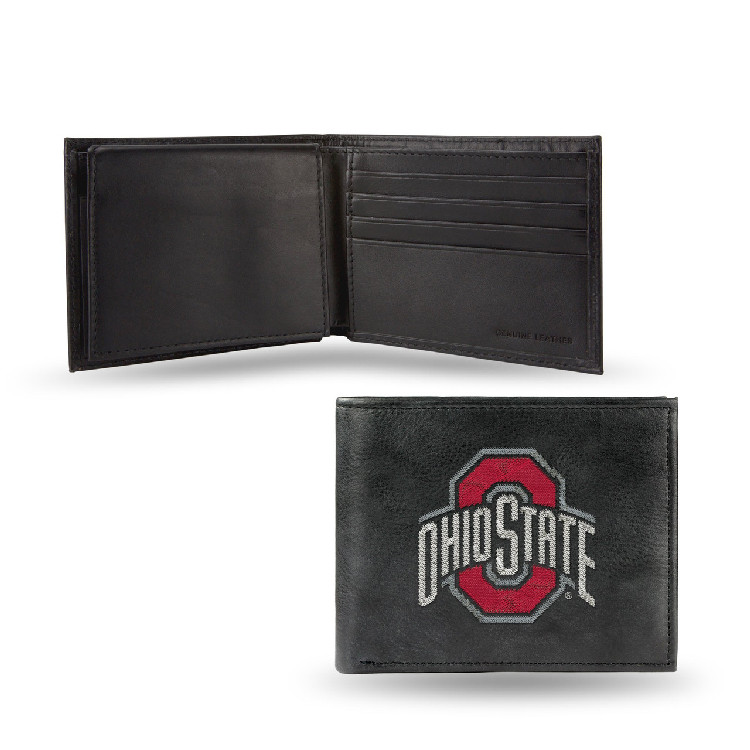 Ohio State Buckeyes Wallet Billfold Leather Embroidered Black