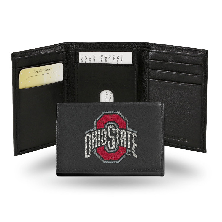 Ohio State Buckeyes Wallet Trifold Leather Embroidered