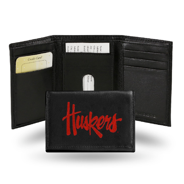 Nebraska Cornhuskers Wallet Trifold Leather Embroidered