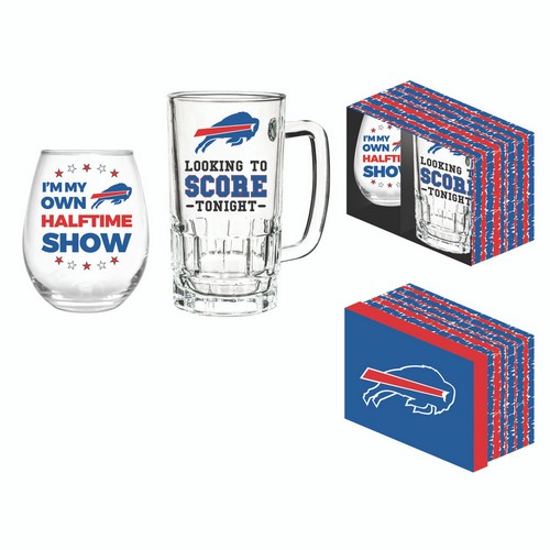 Buffalo Bills Drink Set Boxed 17oz Stemless Wine and 16oz Tankard