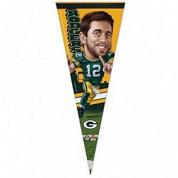 Green Bay Packers Pennant 12x30 Premium Style Aaron Rodgers Caricature Design