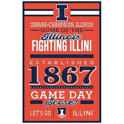 Illinois Fighting Illini Sign 11x17 Wood Established Design