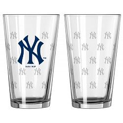 New York Yankees Satin Etch Pint Glass Set