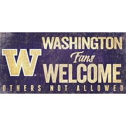 Washington Huskies Wood Sign Fans Welcome 12x6
