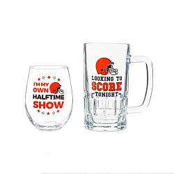 Cleveland Browns Drink Set Boxed 17oz Stemless Wine and 16oz Tankard