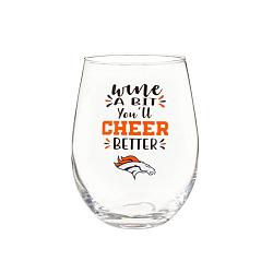 Denver Broncos Glass 17oz Wine Stemless Boxed